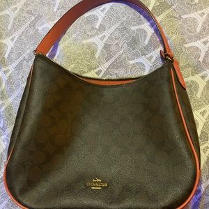 Coach f29209 top zip shoulder bag signature brown coral